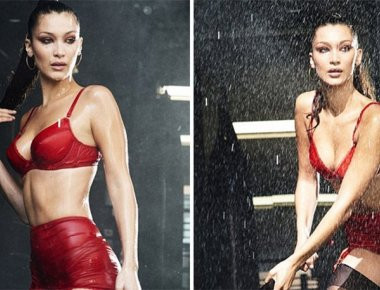 Το μοντέλο Bella Hadid με κόκκινα εσώρουχα και μαύρες ζαρτιέρες κάνει ζημιά (βίντεο & φωτό)